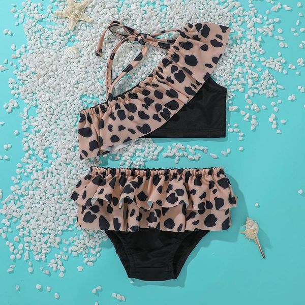 

women's swimwear leopard print toddler kids baby girls two piece bikini sets swimsuit beachwear summer clothes ropa bebes, White;black