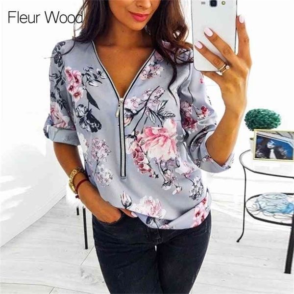 

fleur wood women tshirts summer autumn shirt casual zipper slim tshirt women printed tee summer female t-shirt women clothes 210406, White
