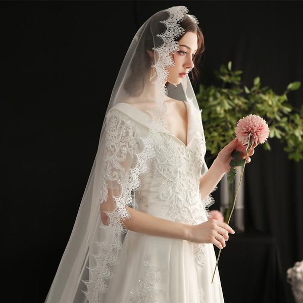 

bridal veils one layer full edge with eye lash lace wedding veil 3m 4m comb elegant long, Black