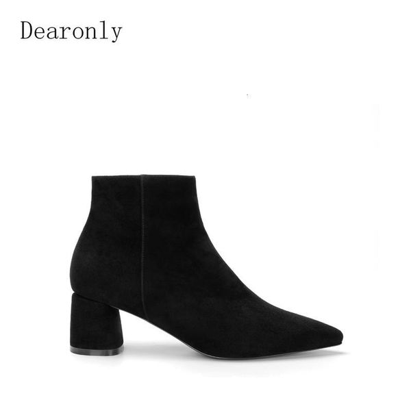 

boots dearonly handmade pointed toe chunky heel women working shoes ankle for v0ky, Black