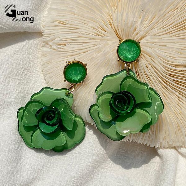 

dangle & chandelier guanlong flower party drop earrings for women 2021 korean resin big long trend hanging fashion jewelry girls, Silver