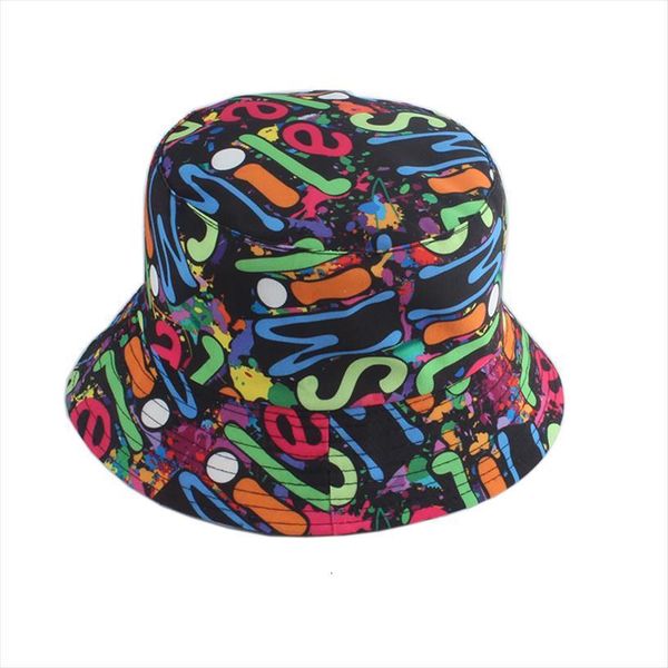 

rainbow letter pattern bucket hats for women men outdoor reversible fishing fisherman hat harajuku hip hop cap gorros, Blue;gray