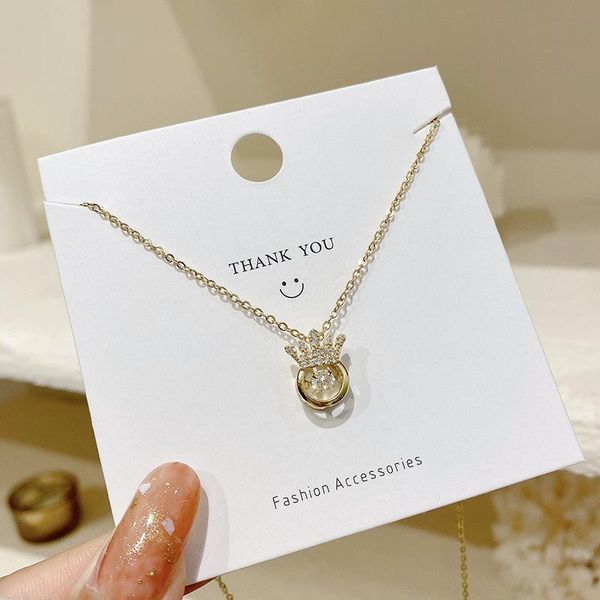 

pendant necklaces 2021 luxury hollow zircon crown necklace golden chain choker jewelry for women cool stuff stainless steel, Silver