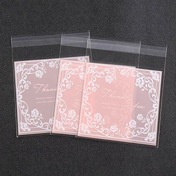 

gift wrap 100 pcs pink rose flower baking bag wedding party supplies candy &cookie plastic package grade packaging self-adhesive