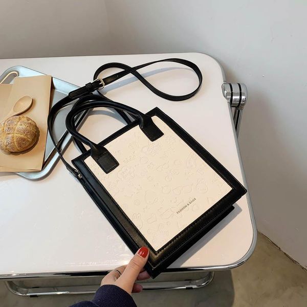 

evening bags box shape designer handbag fashion cartoon printing leather crossbody for women large capacity shoulder sac a main