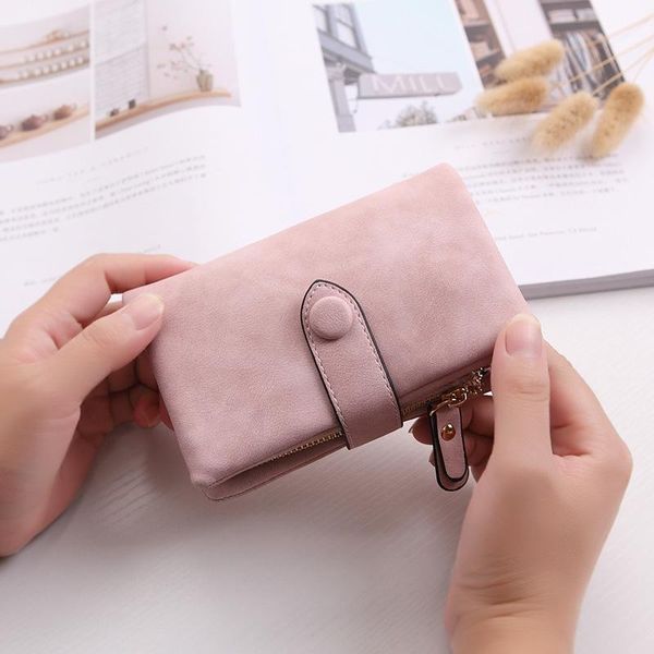 

wallets soft leather retro simple frosted wallet ms. short multifunctional korean romantic fashion bank card case, Red;black