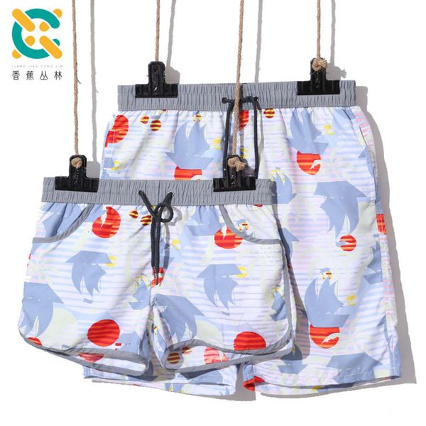 

men's shorts banana jungle loose quick drying couple men's running fitness beach pants sailboat print, White;black