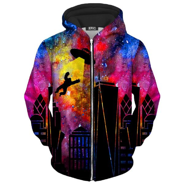

tall building pattern men s zip-up hoodie visual impact party punk goth round neck sweater hoodie, Black