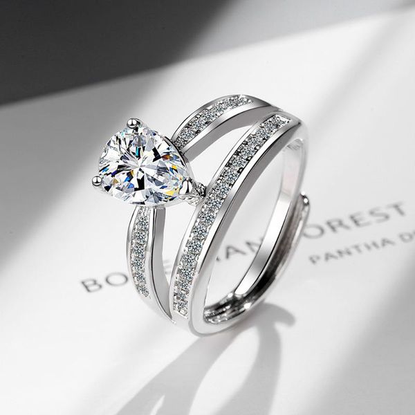 

wedding rings double layer exquisite water drop ring white zircon adjustable is suitable for women's jewelry gift, Slivery;golden