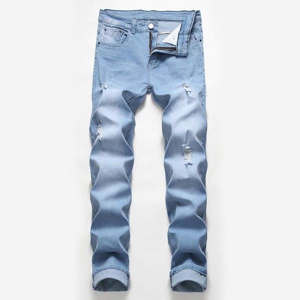 

blue fashion ripped jeans for men pants long trousers stretch mens broken holes casual denim men's