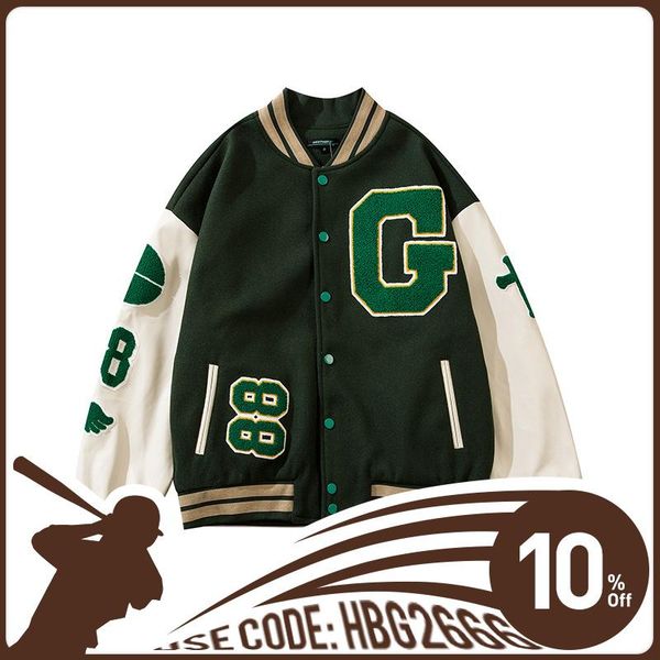 

men's jackets vintage hip hop varsity jacket men harajuku embroidery print pu long sleeve baseball high street bomber, Black;brown