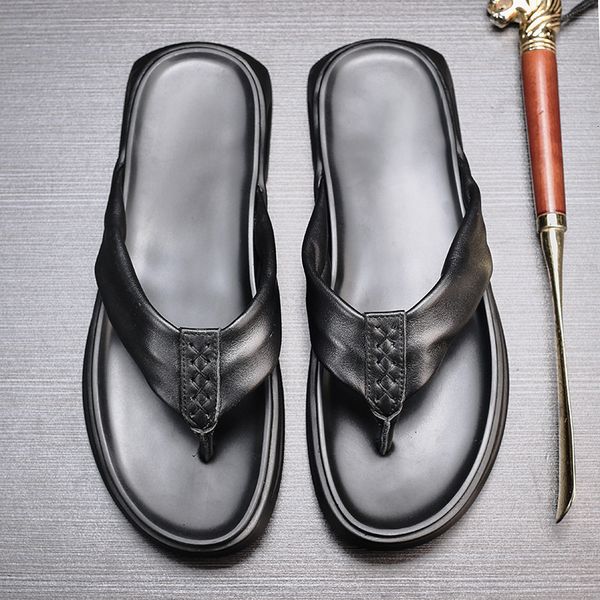 

clip slippers red leather net foot sports slippers men's drag fashion brand outdoor antiskid beach shoes seaside holiday gfwz, Black