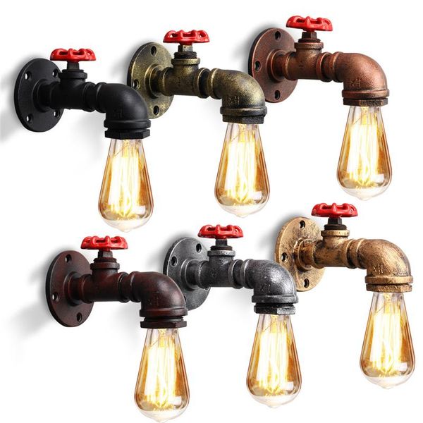 

wall lamp e27 vintage industrial water pipes light retro rustic holder base sconce lighting fixture fitting indoor decor black
