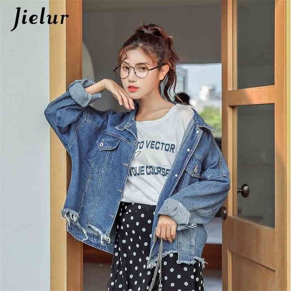 

denim jacket women autumn winter loose slim irregular outwear jeans femme long sleeve coat s- 210426, Black;brown