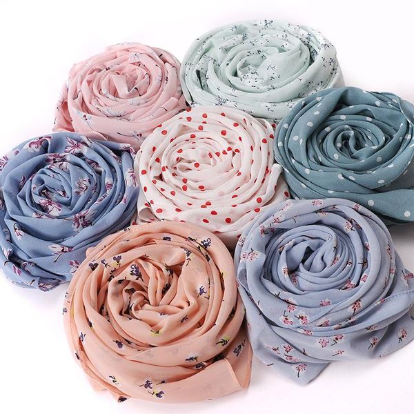 

scarves women's chiffon scarf lightweight fashion floral print scarfs shawl for ladies and girls printe polka dots wrap, Blue;gray