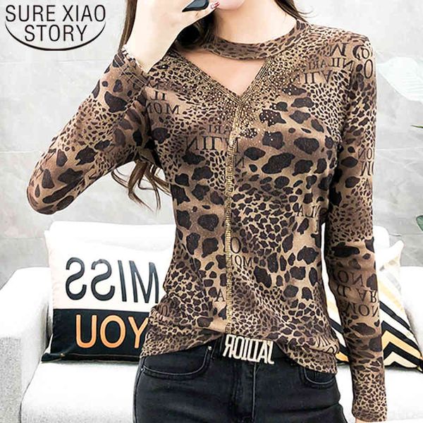 

korean clothes long sleeve diamonds leopard letters plus size women harajuku shirt ladies 7839 50 210415, White