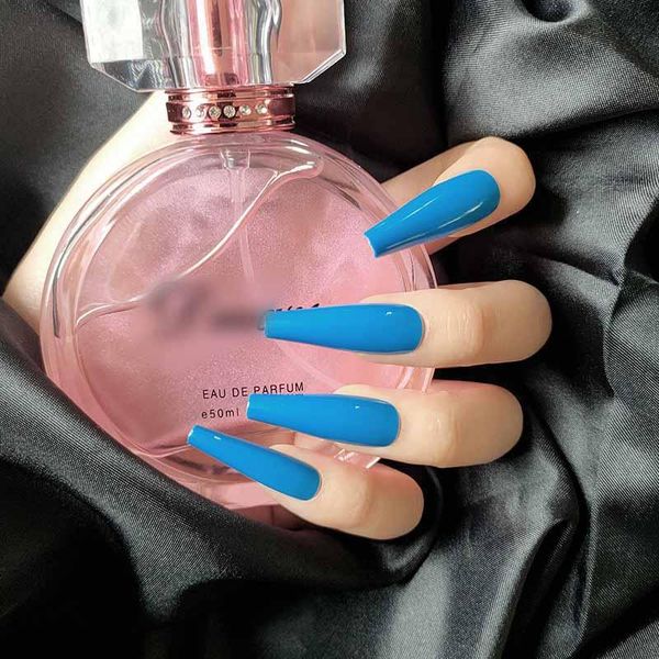 

24pcs malachite blue ballerina nails detachable false nail tips with glue press on art fake stickers, Red;gold