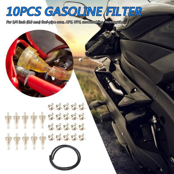 

parts 1/4 clear inline fuel filter + 1m line clamps outdoor personal motorcycle decoration for atv utv accessories