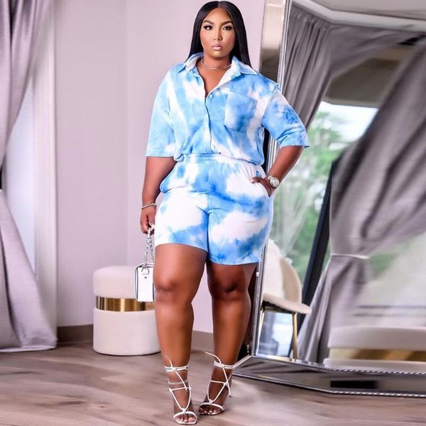 

women's tracksuits tie dye print sporty 3 piece set women cleavage tank biker jogger short+half sleeve blouse summer beachwear workout, Gray