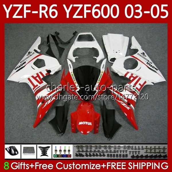 Motorrad-Bodys für Yamaha YZF-R6 YZF R 6 600 CC YZF-600 03-05 Körperarbeit 95NO.34 YZF R6 600cc Cowling YZFR6 03 04 05 YZF600 2003 2004 2005 OEM-Verkleidungsset weiß rot BLK