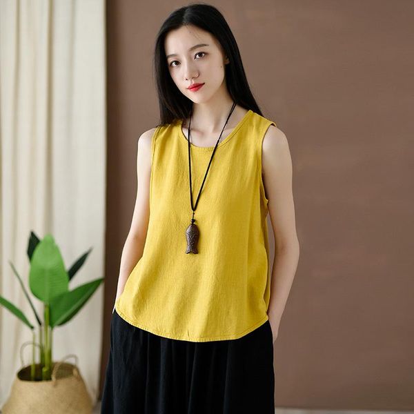 

casual dresses 2021 spring and summer cotton linen literary loose solid color sand washed suspender women's vest, Black;gray