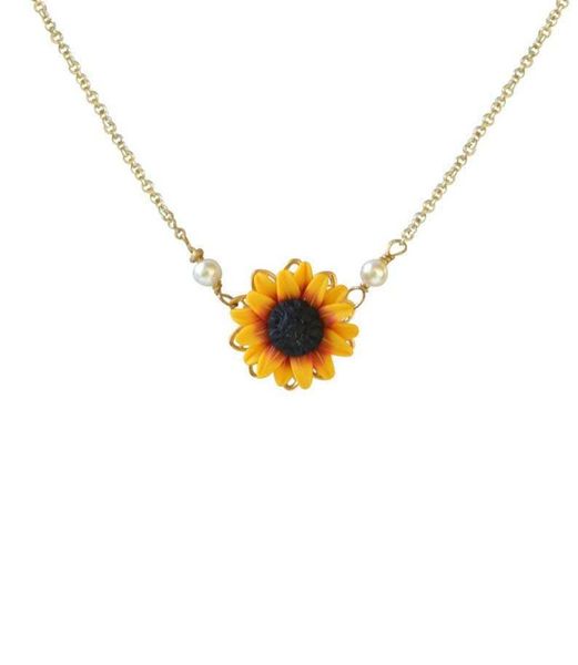 

pendant necklaces sunflower necklace leaf pearl flower clavicle chain, Silver