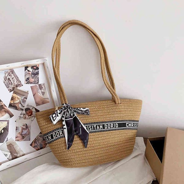 

2022 latest handbag factory store red hand-held one shoulder simple silk scarf vegetable basket woven high-capacity bag women's bags