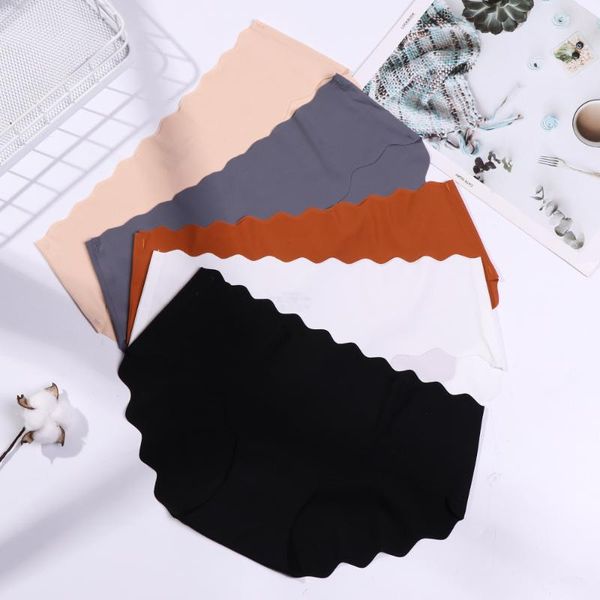 

women's panties 1pc women ruffle seamless female slip silk breathable briefs lady satin smooth panty solid color intimates lingerie, Black;pink