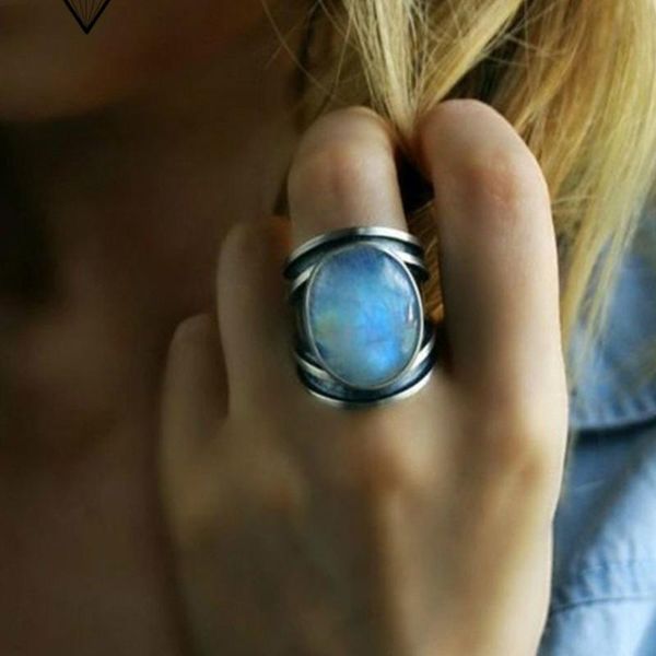 

cluster rings vintage 925 thai silver ring colorful moonstone for women gift jewellery wholesale size 6-10, Golden;silver