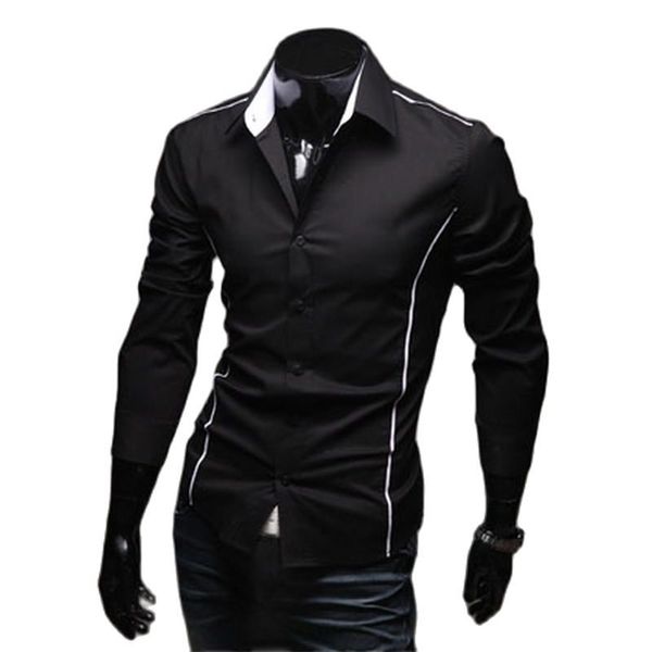 

men's luxury stylish casual designer edge piping long sleeve dress shirt muscle fit shirts 3 color 5902 210708, White;black