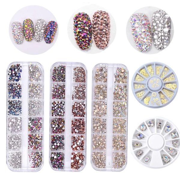 

mixed color nail rhinestones stones colorful crystal 3d decoration sequins diy manicure design nails art accessories decorations, Silver;gold
