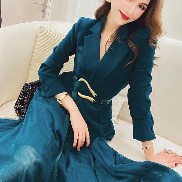 

women's suits & blazers fried street fashion net red suit autumn dress 2021 coat gauze skirt goddess two piece set, White;black