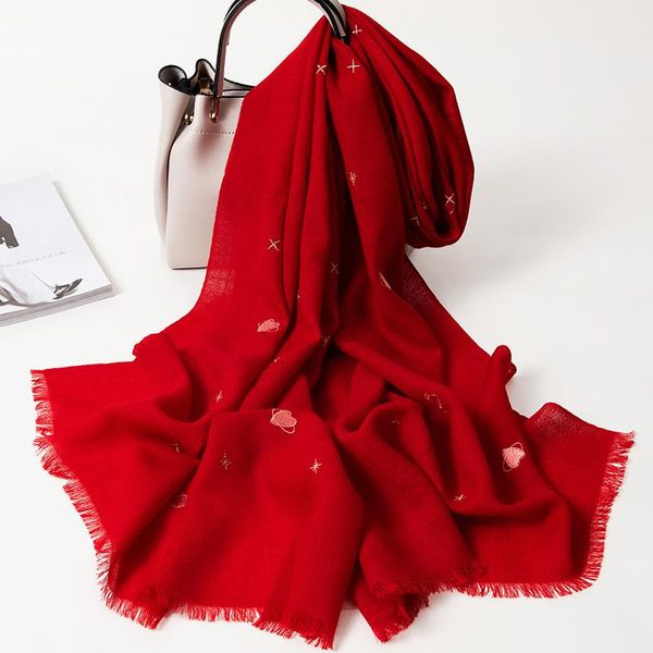 

scarves red heart-shaped embroidery women winter 100% wool shawls wraps warm pashmina autumn cashmere cute foulard femme, Blue;gray
