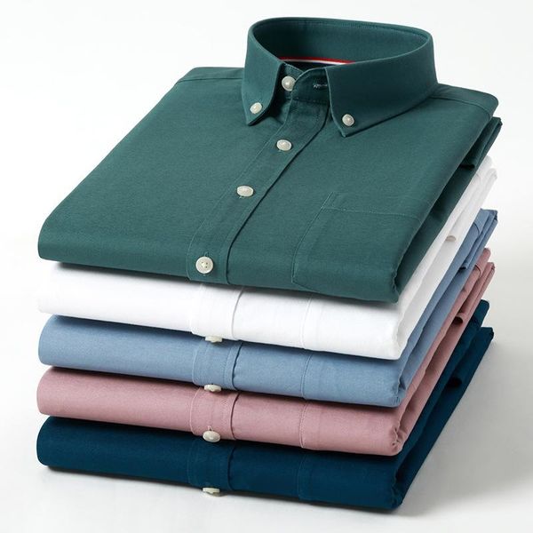 

men's casual shirts clothing 2021 youth oxford short-sleeved solid color shirt cotton spring and summer mens, White;black