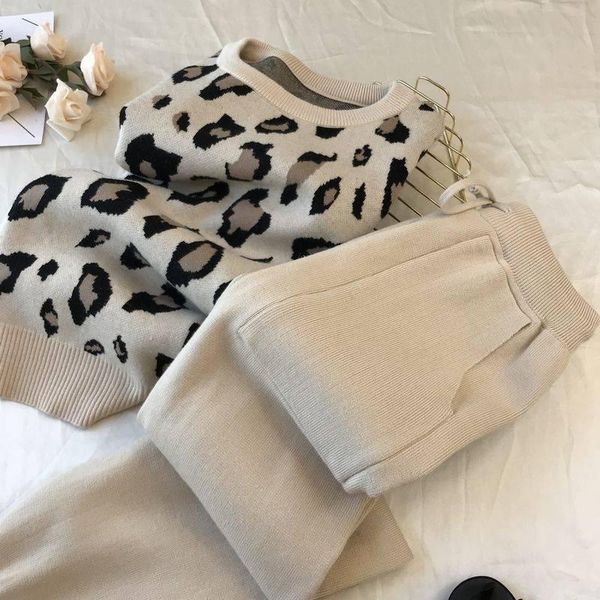 

casual suit female sweatshirt oversized leopard hoodie pullover women's tracksuit winter clothes two piece pants, White