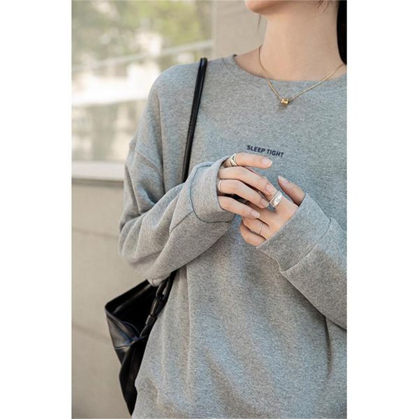 

women's hoodies & sweatshirts autumn 2021 cotton round neck long sleeve thin sweatershirt japanese korean alphabet print casual versati, Black