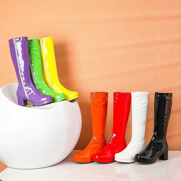 

boots red green white bright leather high tube large women's shoes small, Black