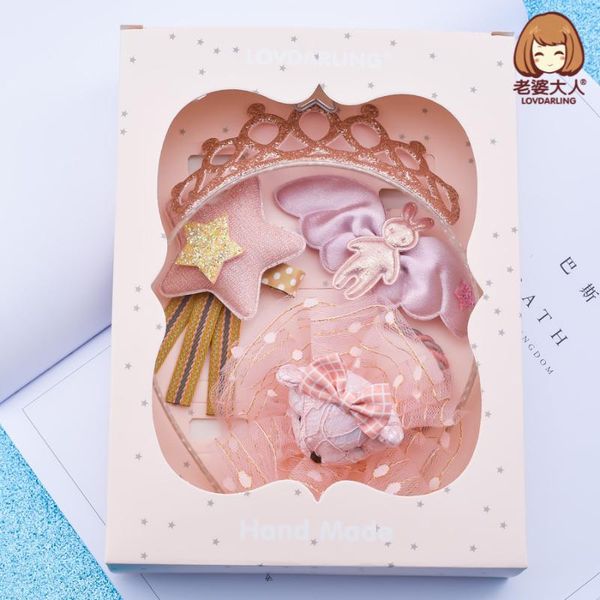 

old lady princess crown hair clasp little angel bear japanese and korean lovely fancy accessories set hairpin hoop, Slivery;white