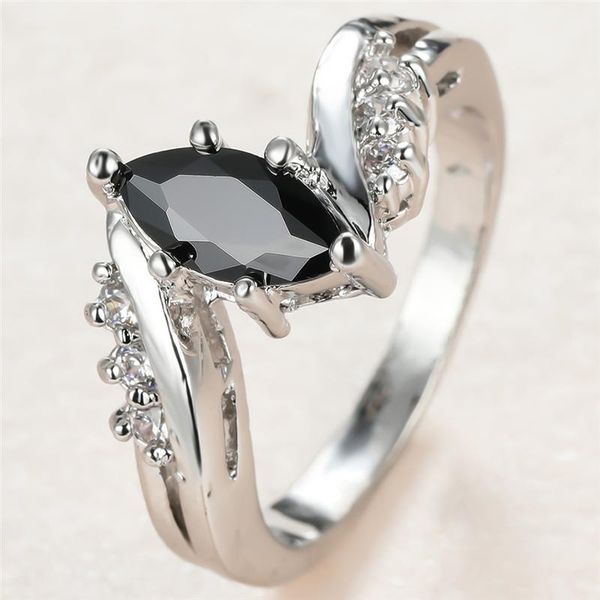 

vintage female black crystal stone ring charm silver color wedding rings for women classic bride leaf zircon engagement, Slivery;golden