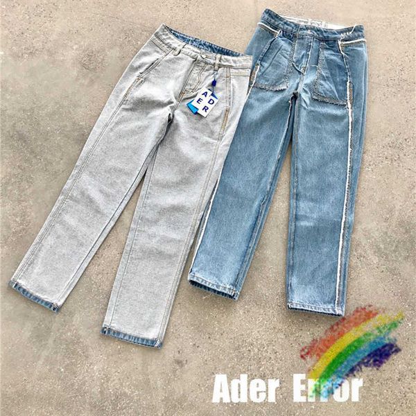 

men's jeans double-sided ader error men women 1:1 waist patch label adererror tore trouser legs patchwork 9eo6, Blue