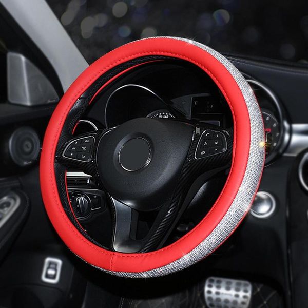 

steering wheel covers 15'' pu leather car with crystal rhinestone universal cover set
