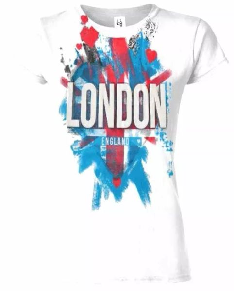 

london england brush paint jack tee ladies stretch t shirts, White;black