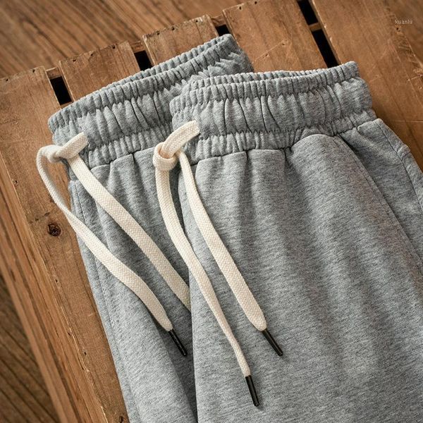 

heavy weight cotton man's sweatpant pants casual elastic mid waist drawstring mens trousers joggers men's, Black
