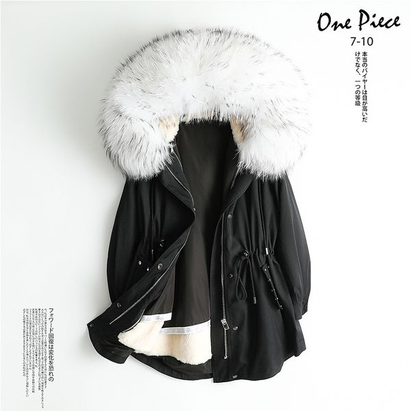 

wool the crooked fox fur supersedes female rex rabbit lining detachable coat, Black