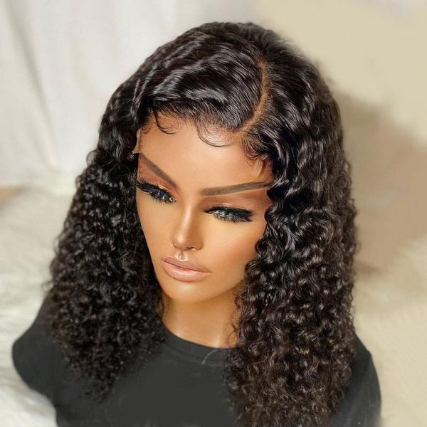 

synthetic wigs remy kinky curly lace front wig pre plucked heat ressistan fiber hair for women with baby 180%density, Black