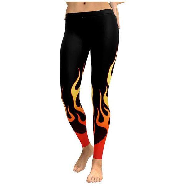 

women's leggings russian style fire flame printing women punk legging stretchy trousers casual high waist fitness pants #py, Black