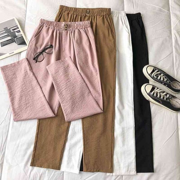 

women's pants & capris elastic waist solid color trousers women's summer korean casual slim high-waist basic straight-leg pants fo, Black;white