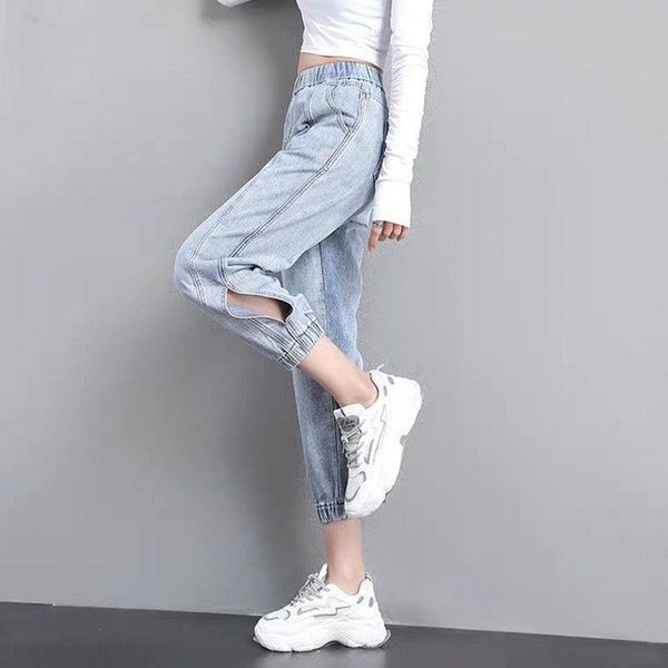 

women's jeans haren hole vintage ankle-length pants high waist office lady denim elasticity stretch women skinny pant, Blue