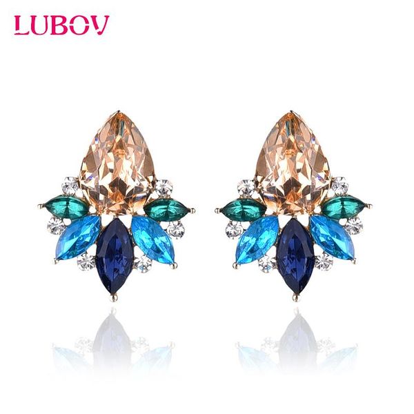 

fashion acrylic crystal stone stud earrings colorful rhinestone women piercing birthday gift party jewelry, Golden;silver
