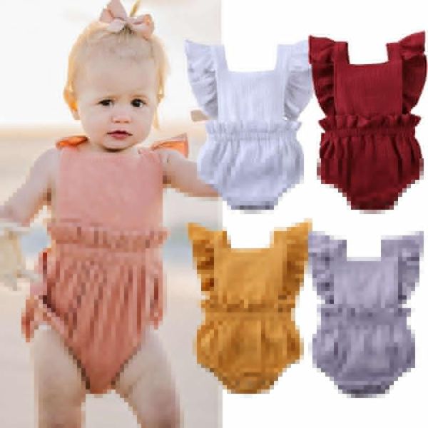 

rompers emmababy solid ruffle short sleeve sunsuit summer outfit set clothes 2021 born baby boy girl romper cotton, Blue